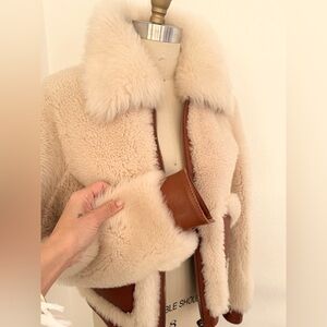 Coach NWT, real Sherling and leather cropped bomber jacket